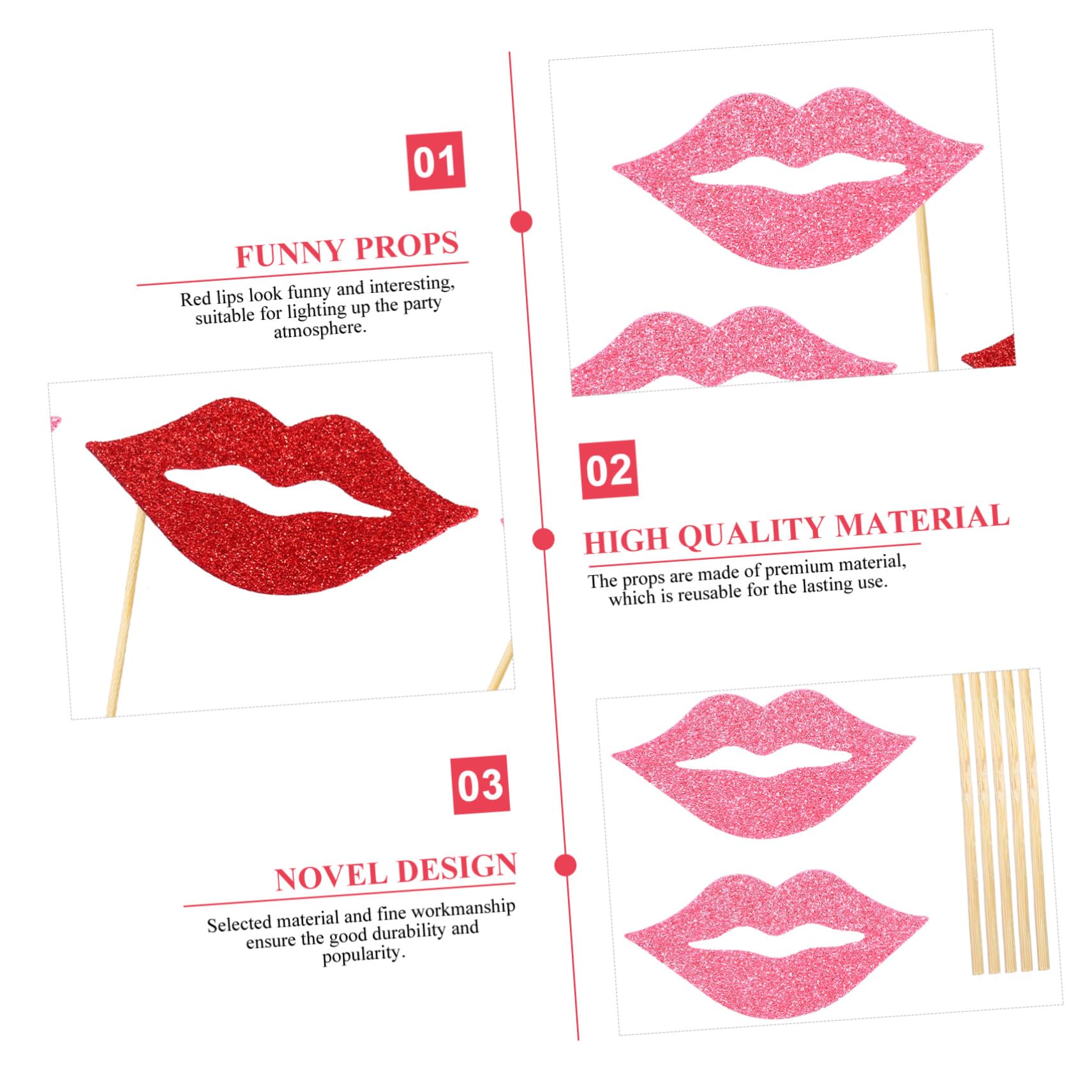 3 Sätze Teiliges Handheld Lippen Props Mit Glitzerpapier Kreative Foto Requisiten Für Party Festival Und Familienfeiern Bunte Rote Und Pinke Lippen Lustige Fotokabinen 40 Stück * 3