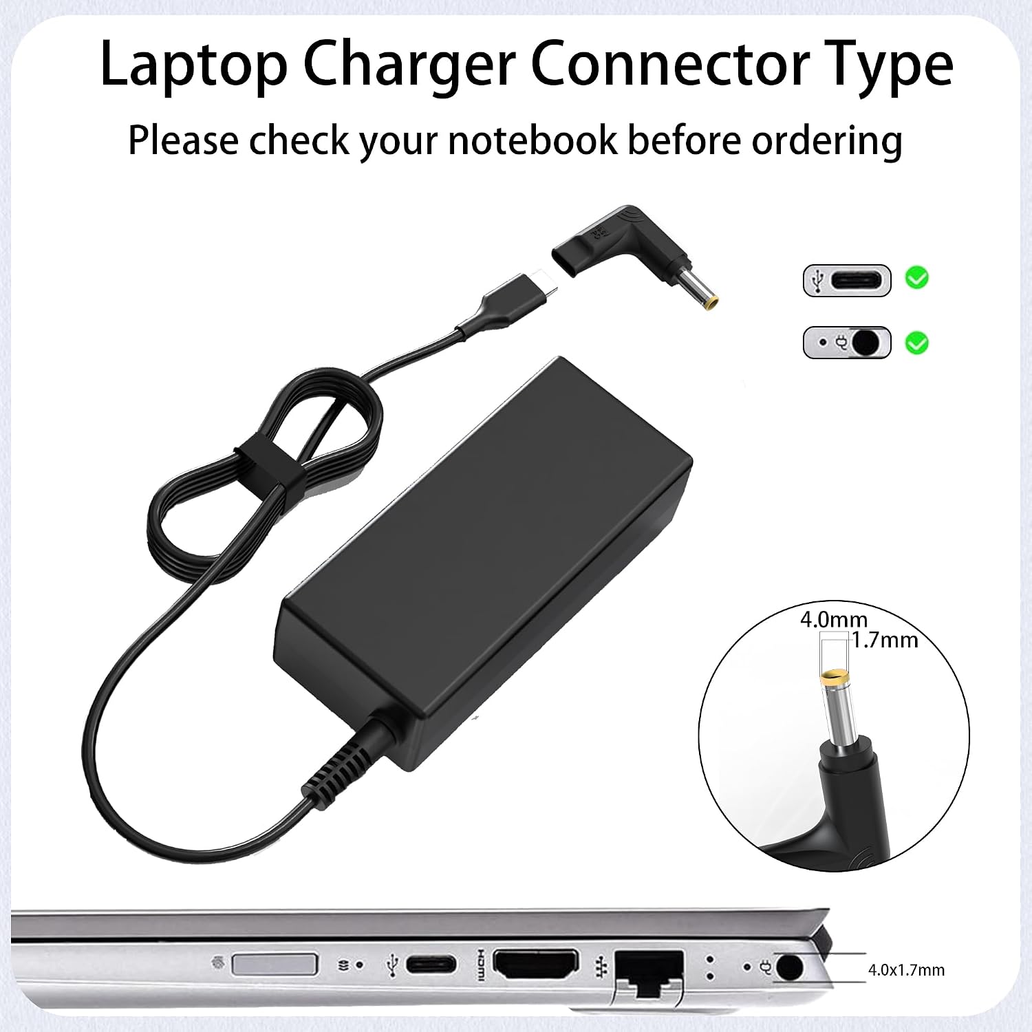 Charger Compatible with Lenovo Laptop Computer-2 Tips 65W 45W USB C Laptop Charger and Round Tip 4.0 * 1.7mm IdeaPad AC Adapter