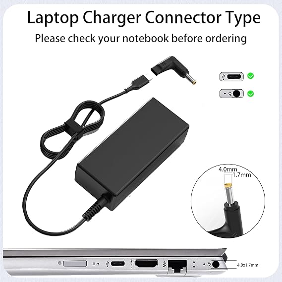 Charger Compatible with Lenovo Laptop Computer-2 Tips 65W 45W USB C Laptop Charger and Round Tip 4.0 * 1.7mm IdeaPad AC Adapter