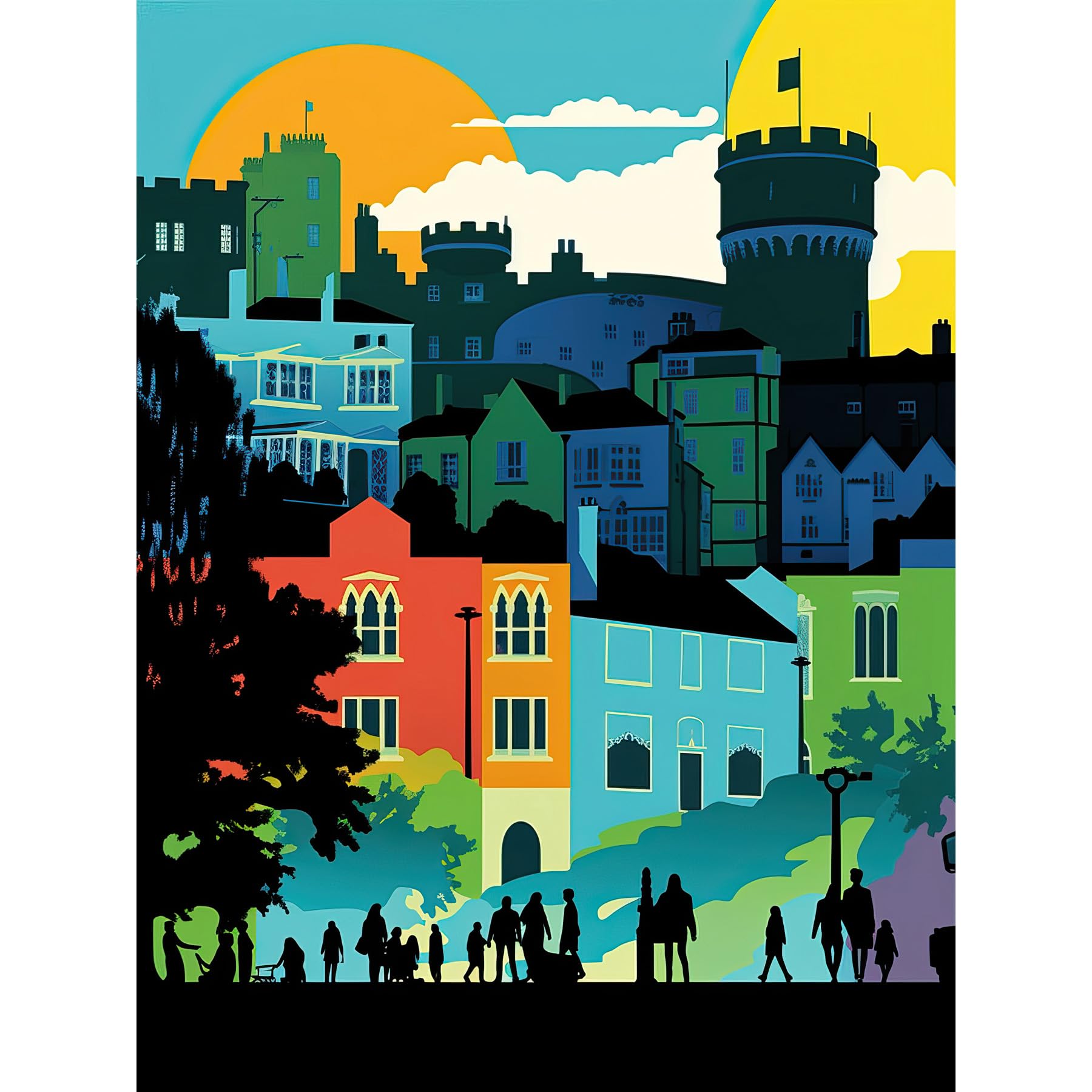 Artery8 Nottingham City Abstract Multicoloured Cityscape Large Wall Art Poster Print Thick Paper 18X24 Inch