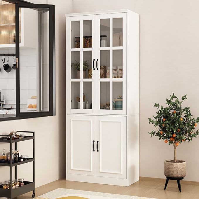 DiDuGo Kitchen Pantry Storage with Glass Doors