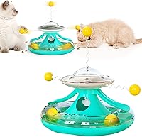 Vista 10 de Pelotas interactivas 3 en 1 para gatos, juguetes giratorios para gatos, molino de viento, dispensador de comida para gatos, alimentador lento