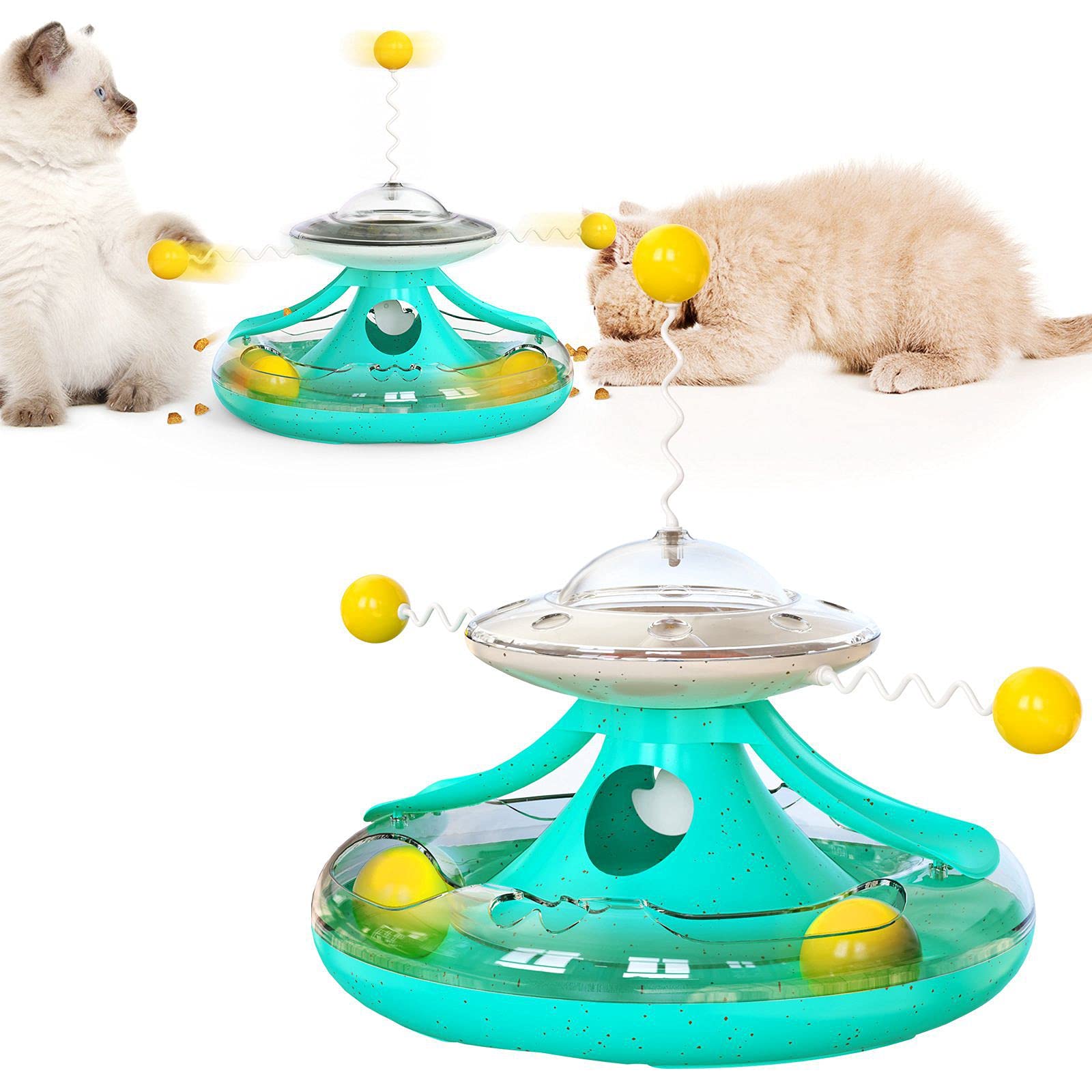 CDIPESP 3-in-1 Interactive Cat Toys Spinner Treat Dispenser Feeder Wand for Indoor Cats