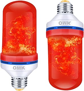 OMK - LED Flame Effect Fire Light Bulbs - Newest Upgraded 4 Modes Flickering Fire Simulated Lamps - E26 Base LED Bulb - Energy Efficient Fire Lights for Indoor/Outdoor Decoration (Red 2)