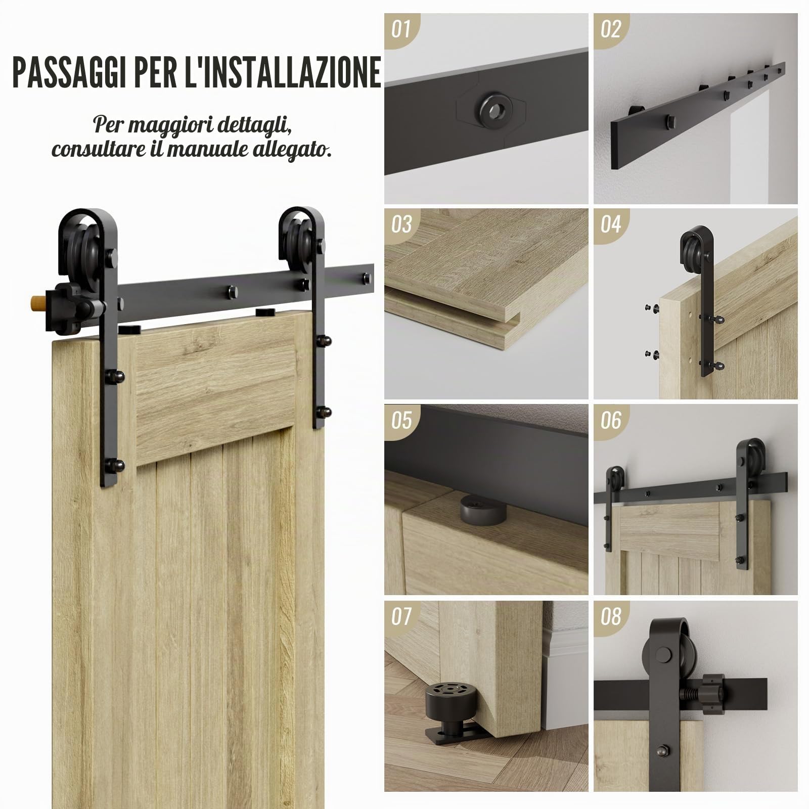 CCJH 6.6FT 203cm Binario per Porta Scorrevole Nero Kit Esterno Muro Accessori con Regolabile Guida Porte Scorrevoli Pavimento