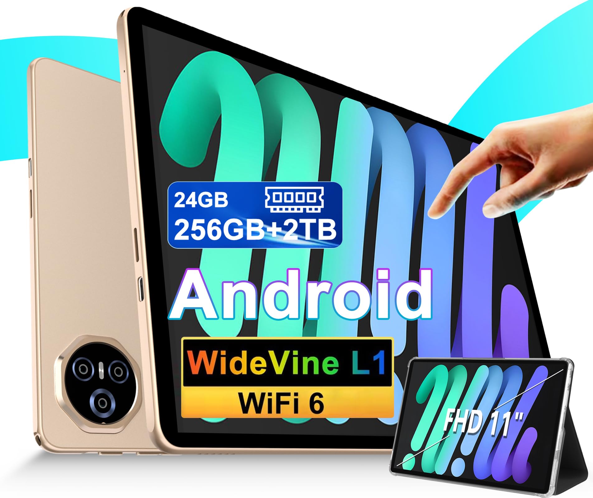 Tablet 11 pulgadas, Tableta Android, 24 GB RAM+256 GB ROM (2 TB TF), FHD IPS, Octa-Core, UFS 2.2 Flash, 8000 mAh, 5 MP + 13 MP, WiFi dual, BT 5.0, Widevine L1, Face ID, con Carcasa Metálica-Gris — view 12