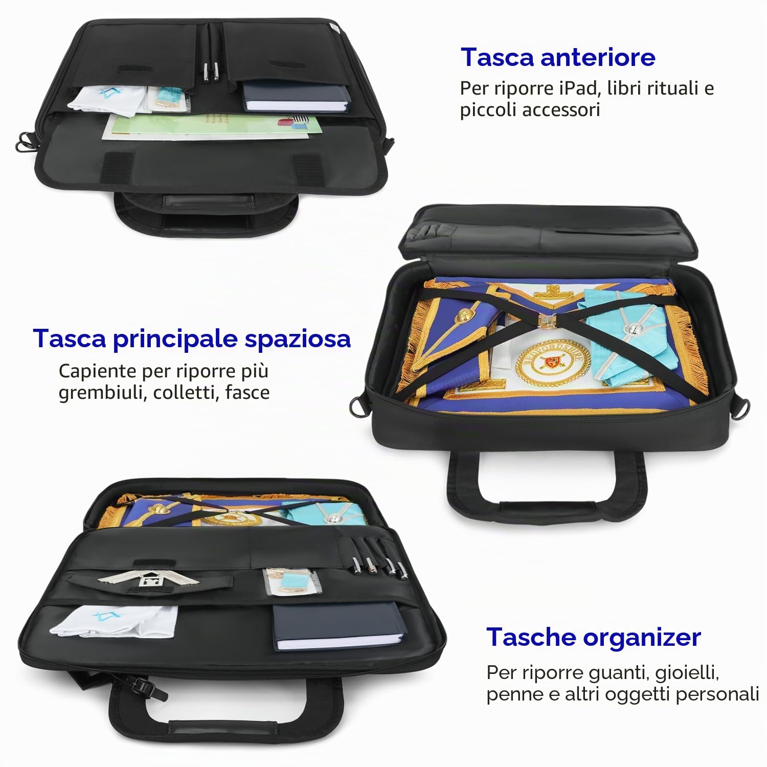 THE MASONIC COLLECTION - Custodia morbida a mano e borsa a tracolla - Contiene regali provinciali e distrettuali - Nylon Oxford e resistente all'acqua - Regalo massone per gli uomini