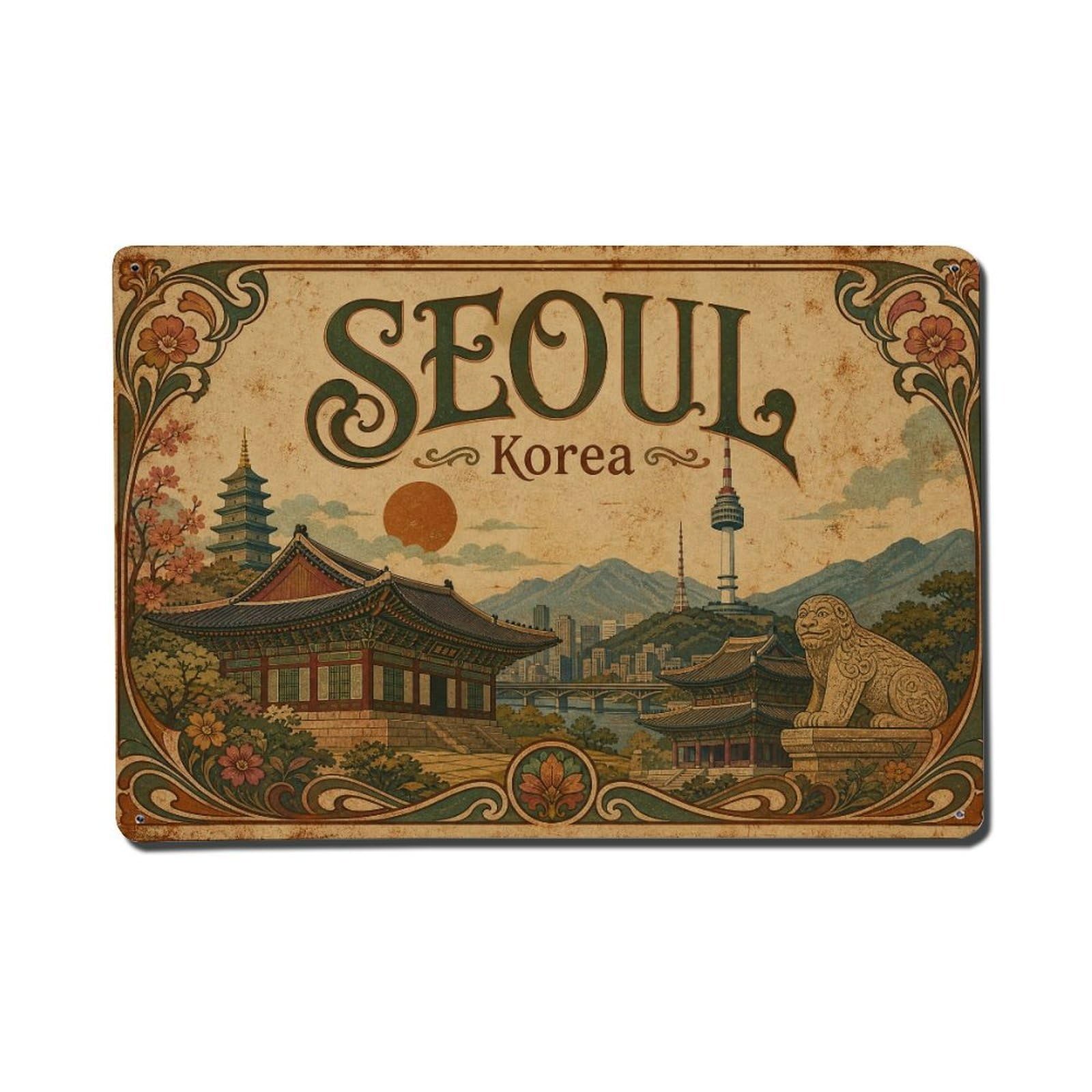 Seoul South Korea Heritage Palace Landmark Travel Metal Tin Sign