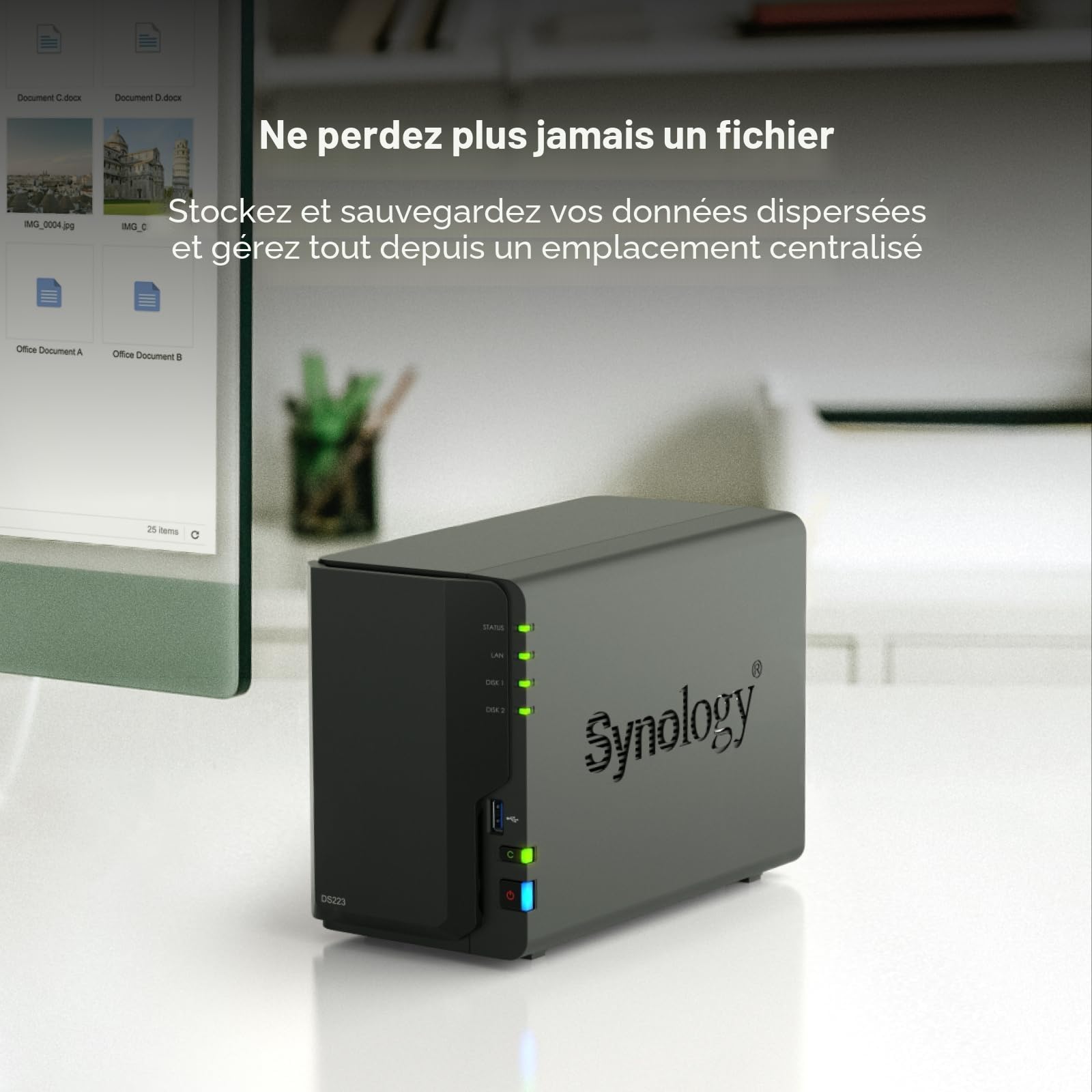 Synology NAS DS223 à 2 Baies (sans Disque) Noir