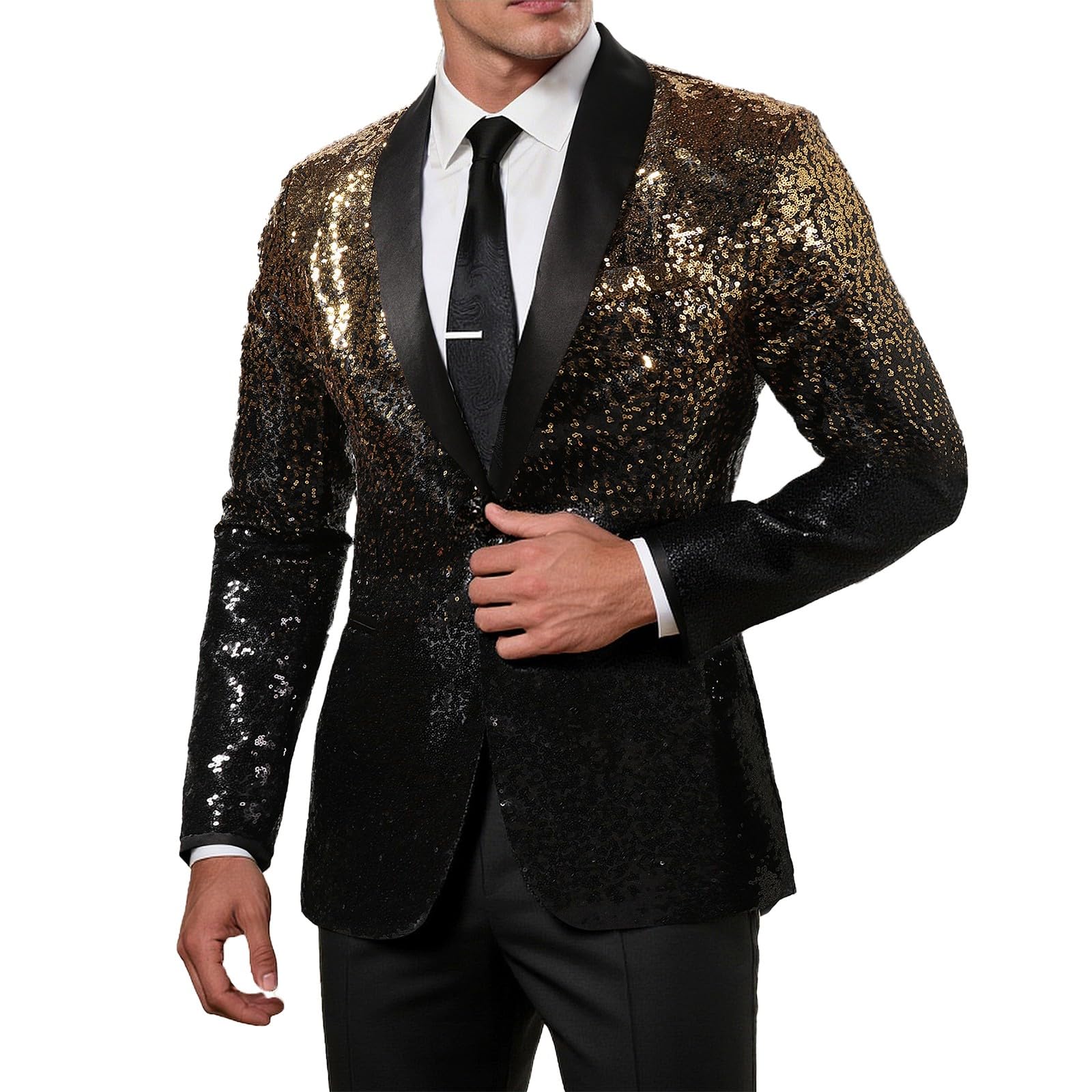 RUMAOZIA Men's Suit Jacket with Sequins Jacket Gradient Shiny Wedding Prom Tuxedo Jacket 1 Knofe Glitter Suit Jackets Carnival Suit Men Fancy Dress Glitter Jacket New Year's Eve Party Outfit, O Gold