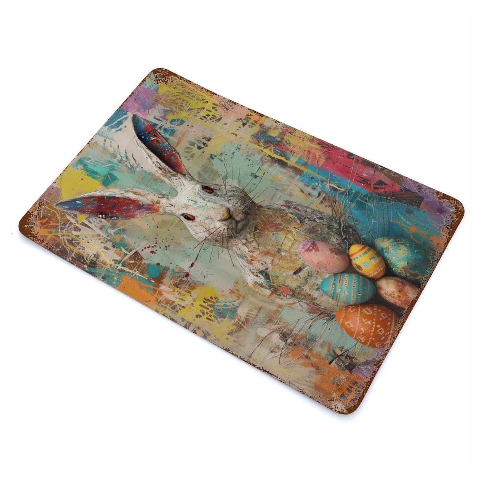 Garage Style Easter Bunny XIV Distressed Metal Wall Sign 11.8"x7.9", Vintage Wall Decor for Bar And Workshop