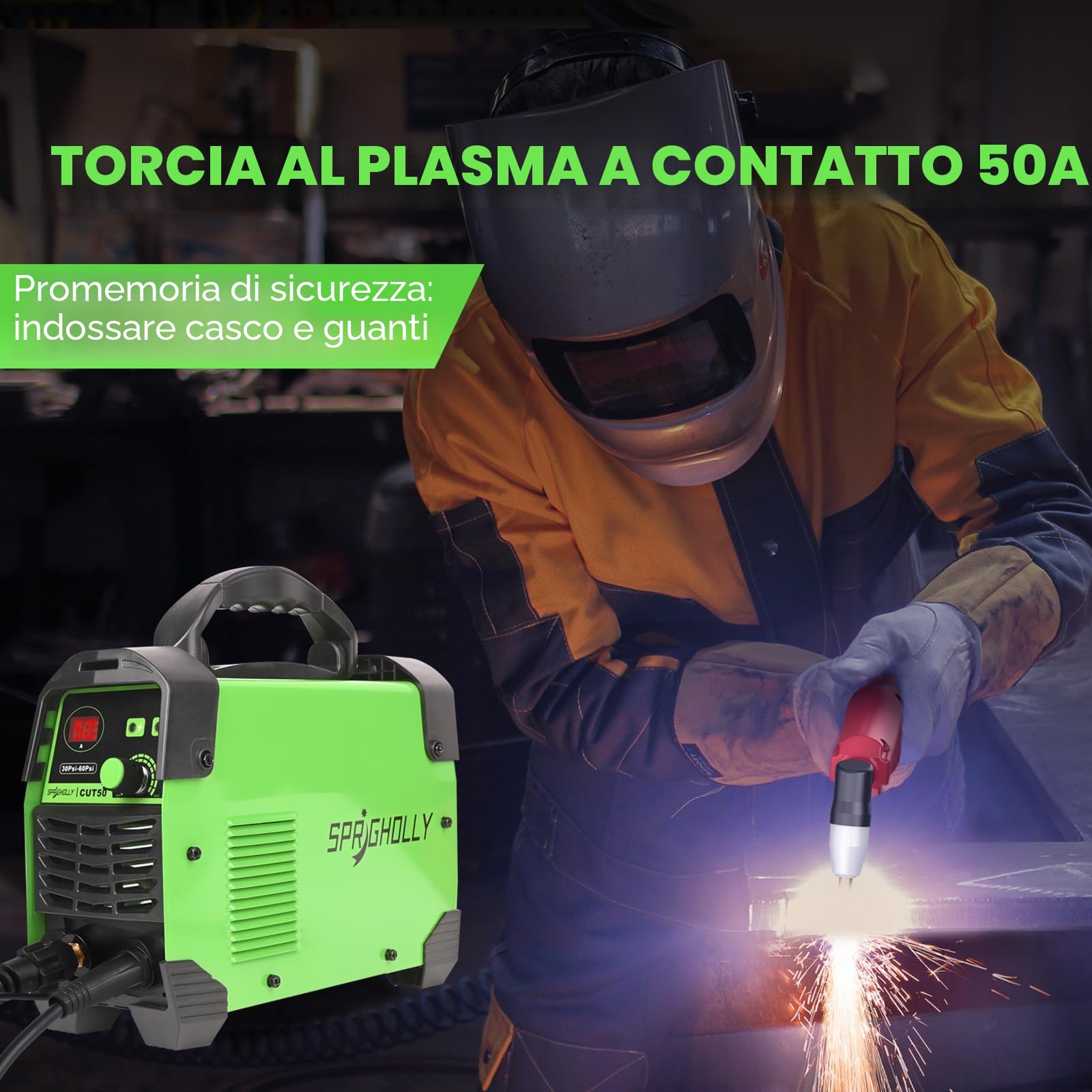 Taglio Plasma 50A, 240V, ad Alta Frequenza, IGBT Inverter per il Taglio del Metallo con Plasma, Spessore Massimo di Taglio 16 mm, CUT50 per Principianti e Fai da Te
