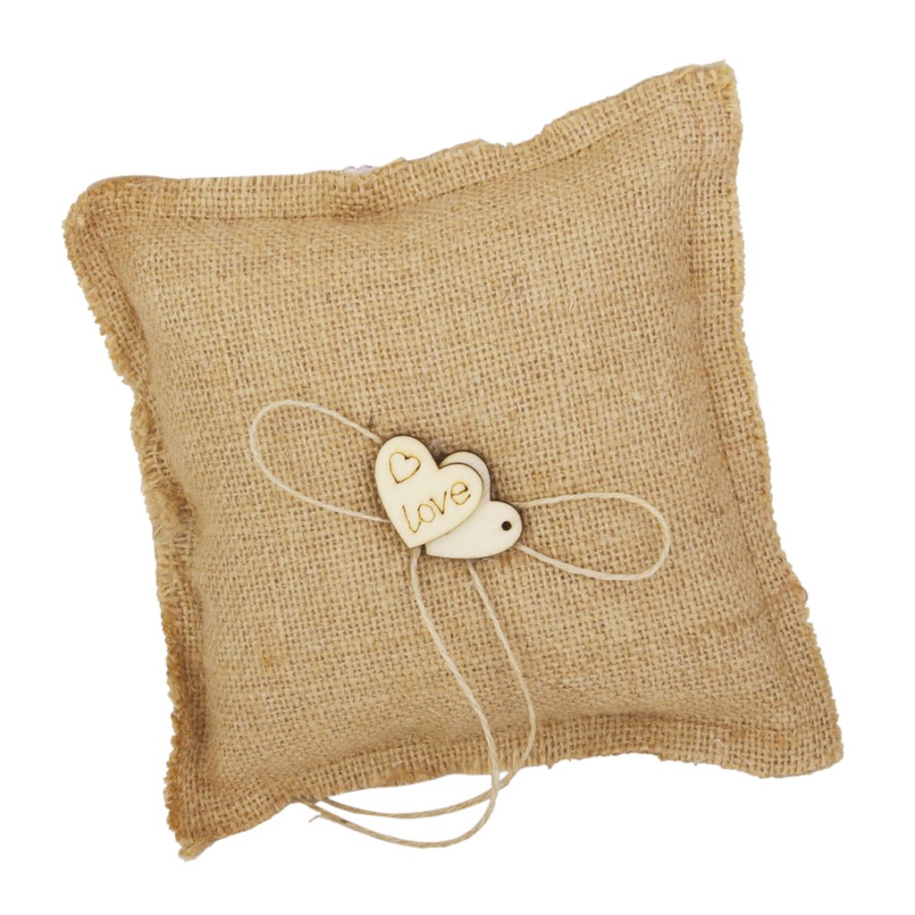 Jojomis Cuscino Portafedi Vintage in Tela di Iuta 18cm Porta Anelli per Matrimonio Party Cerimonia