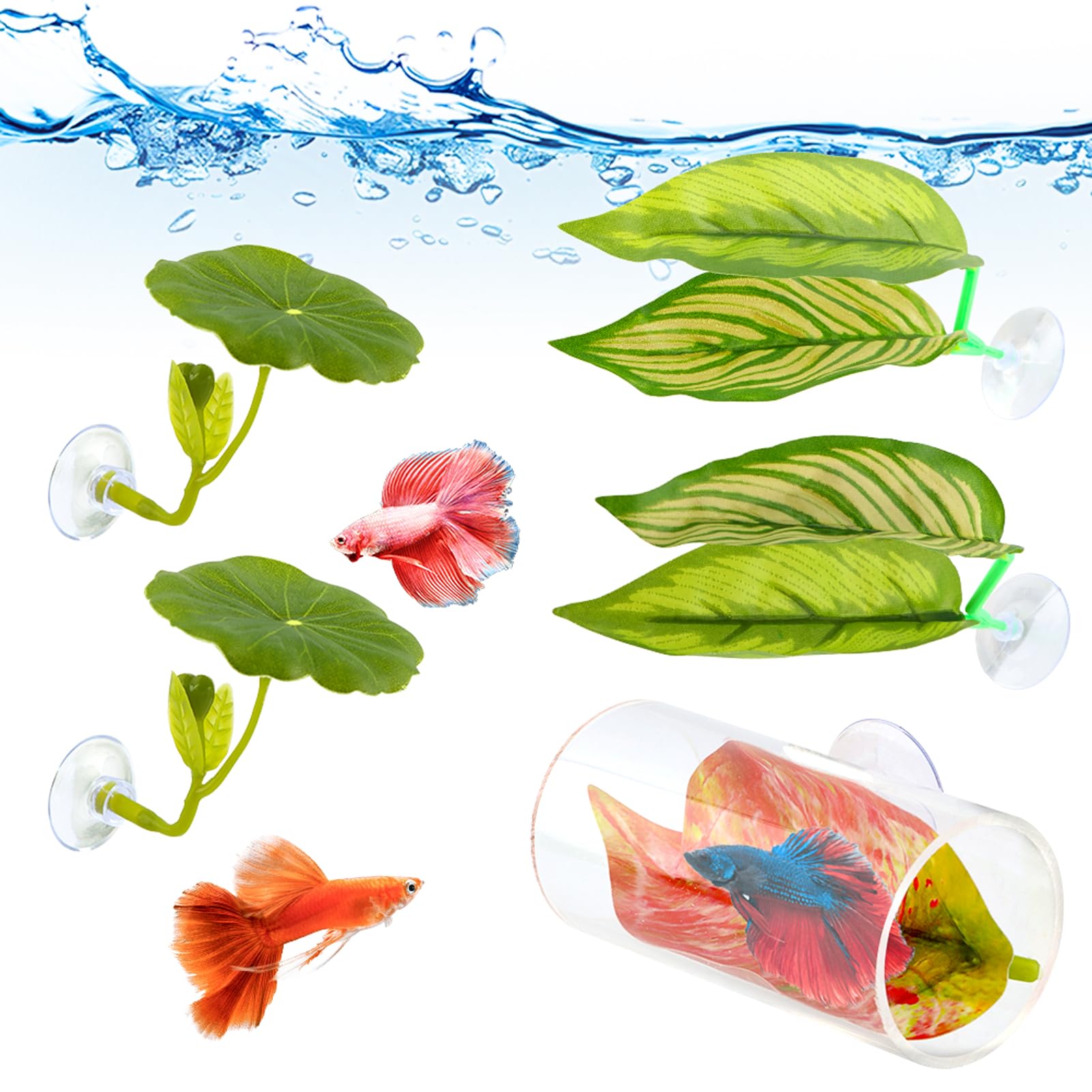 Photo 1 of **INCOMPLETE SET/ PLANTS ONLY*** Betta Hammock & Hideout Set – 5PCS Soft Plants & Acrylic Tube Tunnel for Betta Tank