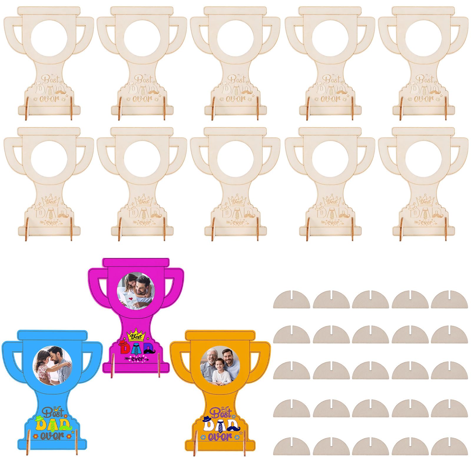 10 Pcs Best Dad Ever Wooden DIY Trophy Photo Frames – Father’s Day Crafts for Kids, DIY Photo Frame Craft Kits for Father’s Day, Birthday Gifts for Dads, Grandpa and Step Dad