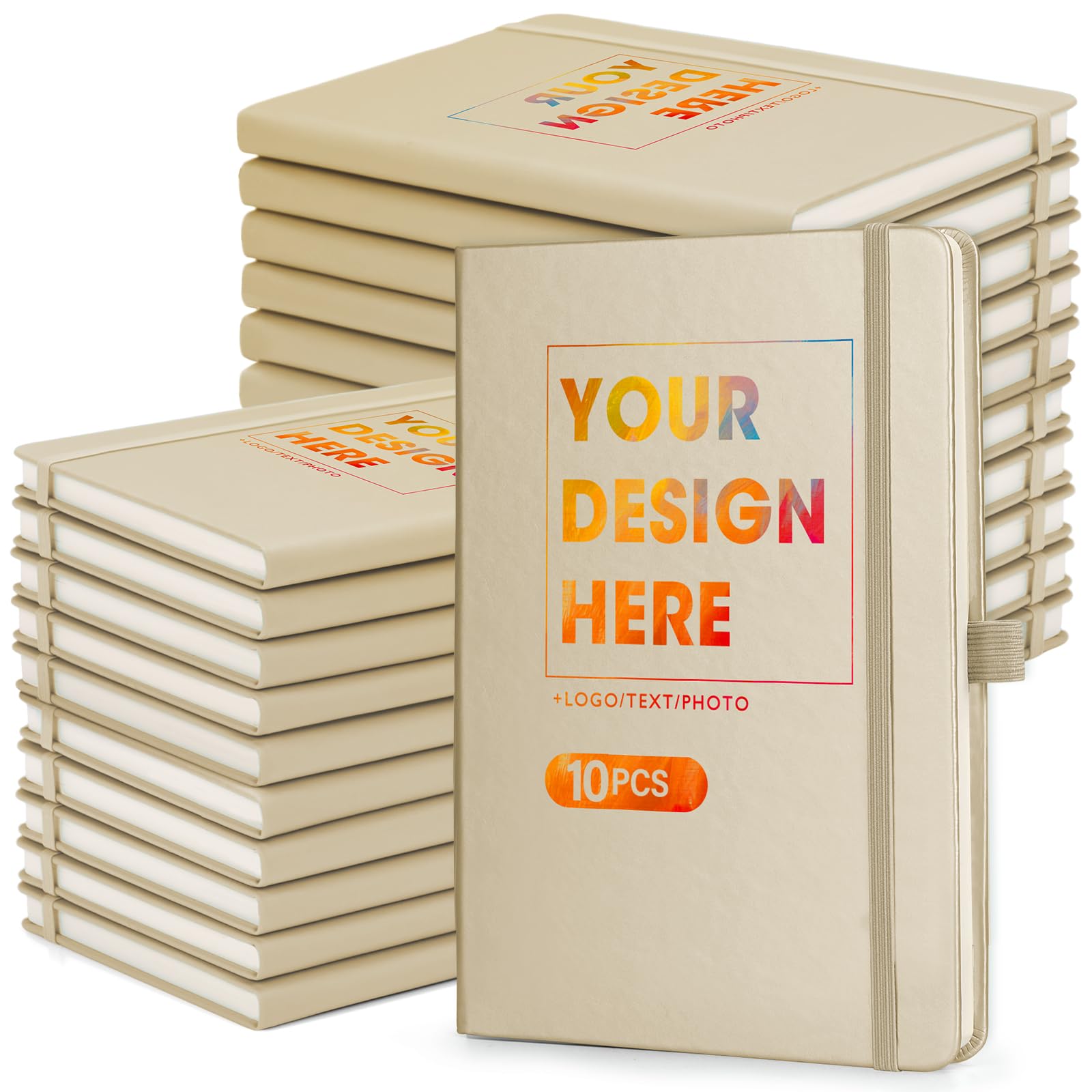 ENOMY 10 Pack Personalised Notebook with Logo/Text/Photo A5 Custom Diary Bulk Notebook for College Graduation Office, Business Promotion Idea Gold