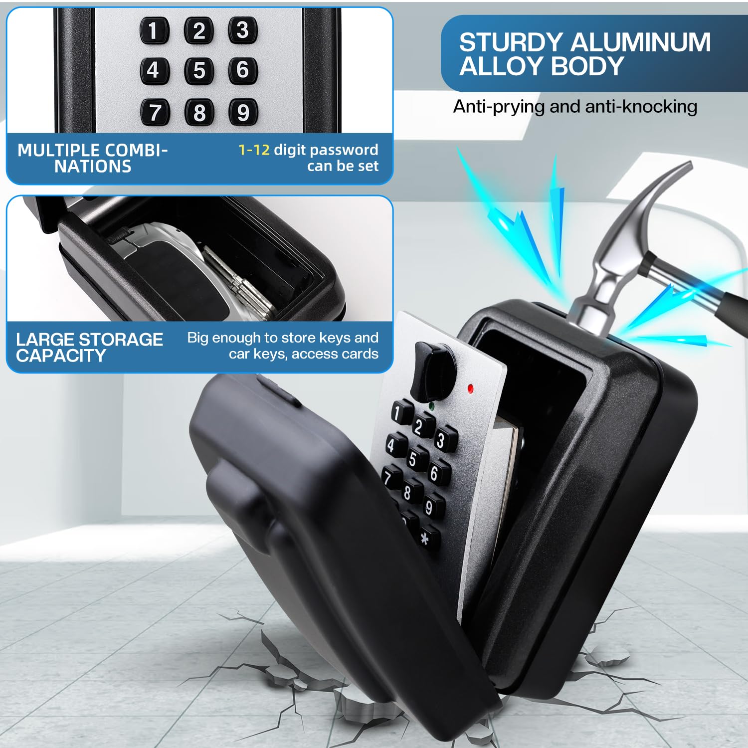 Key Holder Box Portable Key Lock Box - Waterproof Combination Key Safe ...