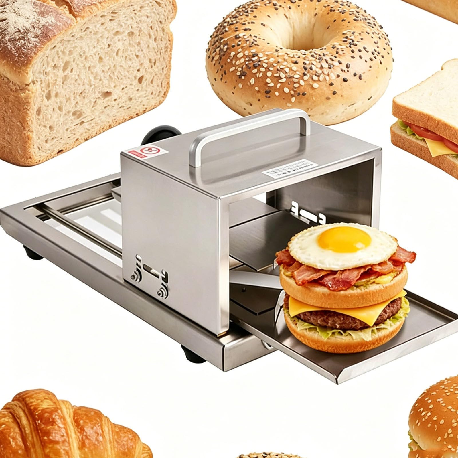 Drmoxin Multicolor Manual Push Pull Burger Bread Slicer, Commercial Bread Slicer, W/Stainless Steel Blade, 4 Levels Adjustable Thickness, For Bagels, Breads
