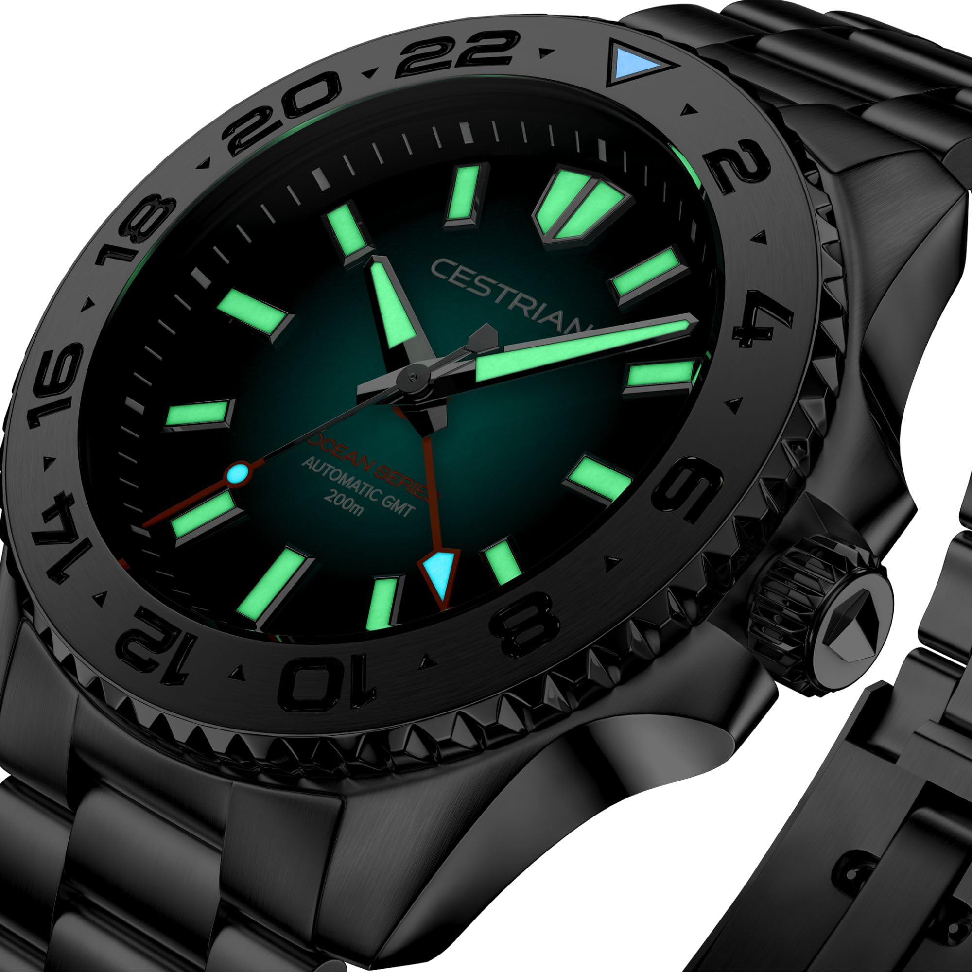 Cestrian Ocean Series 42 mm automatyczny zegarek męski - żółta tarcza, koperta i bransoletka ze stali nierdzewnej 316L, wodoodporny 200 m