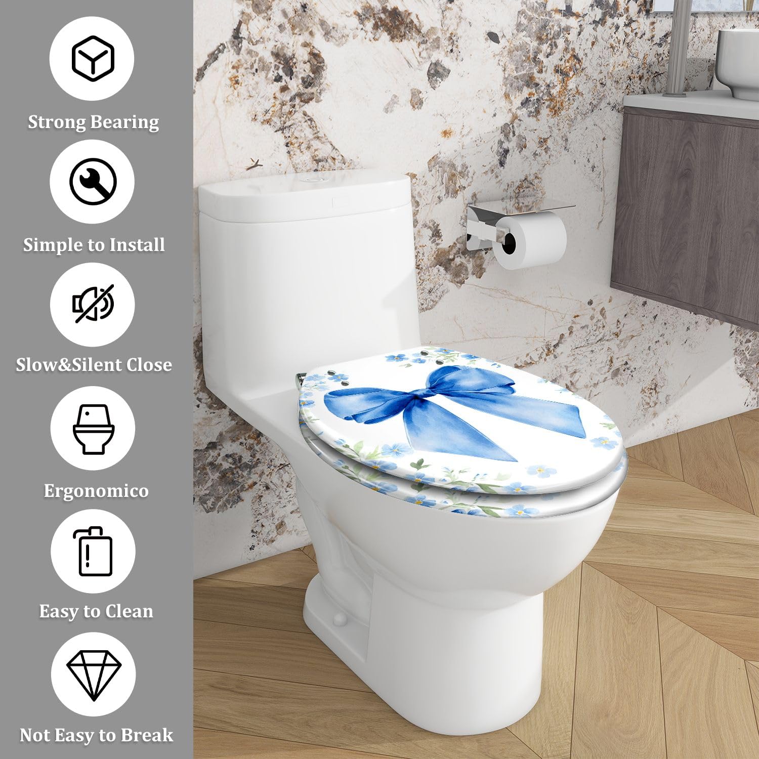 Sedile WC allungato in resina per bagno e cameretta dei bambini