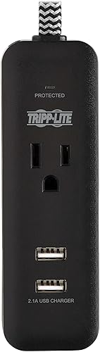 Miniatura 3 de Tripp Lite Protector contra sobretensiones de 1 salida con 2 puertos USB (2.1A compartidos) - Cable de 4 pies, Enchufe 5-15P, 450 Julios, Negro