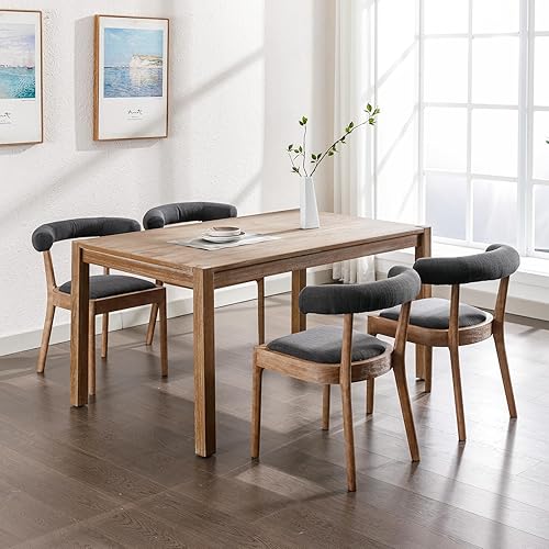 Miniatura 7 de Juego de 2 sillas de comedor de tela de lino, modernas de mediados de siglo, cómodas sillas laterales de madera con respaldo abierto para sala de