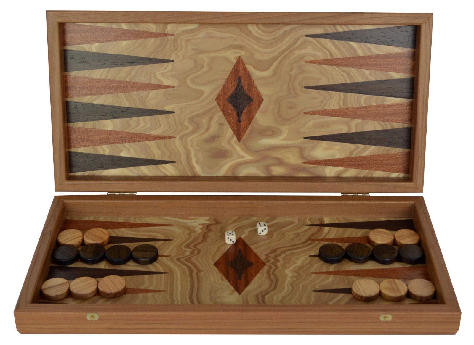 Manopoulos Traditional 15" Olive Backgammon Set Handmade in Greece