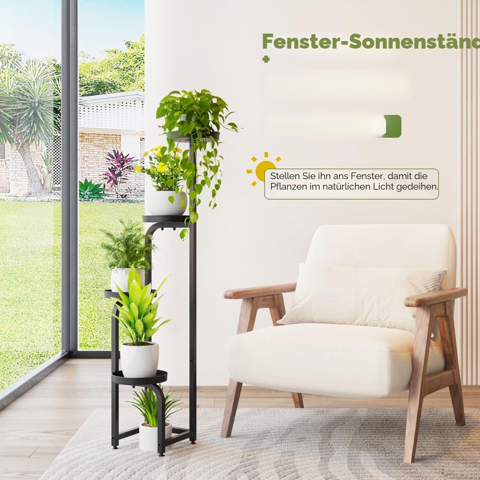 Bamworld Blumenständer Metall Schwarz Pflanzenständer Blumentreppe Indoor 4 Etagen robustes Pflanzenregal für Terrasse Garten Balkon Wohnzimmer Schlafzimmer