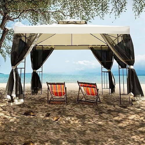 Yangming Gazebo - Gazebo para exteriores de 10 x 10 pulgadas con mosquitera exterior y techo doble para patio, terraza, jardín