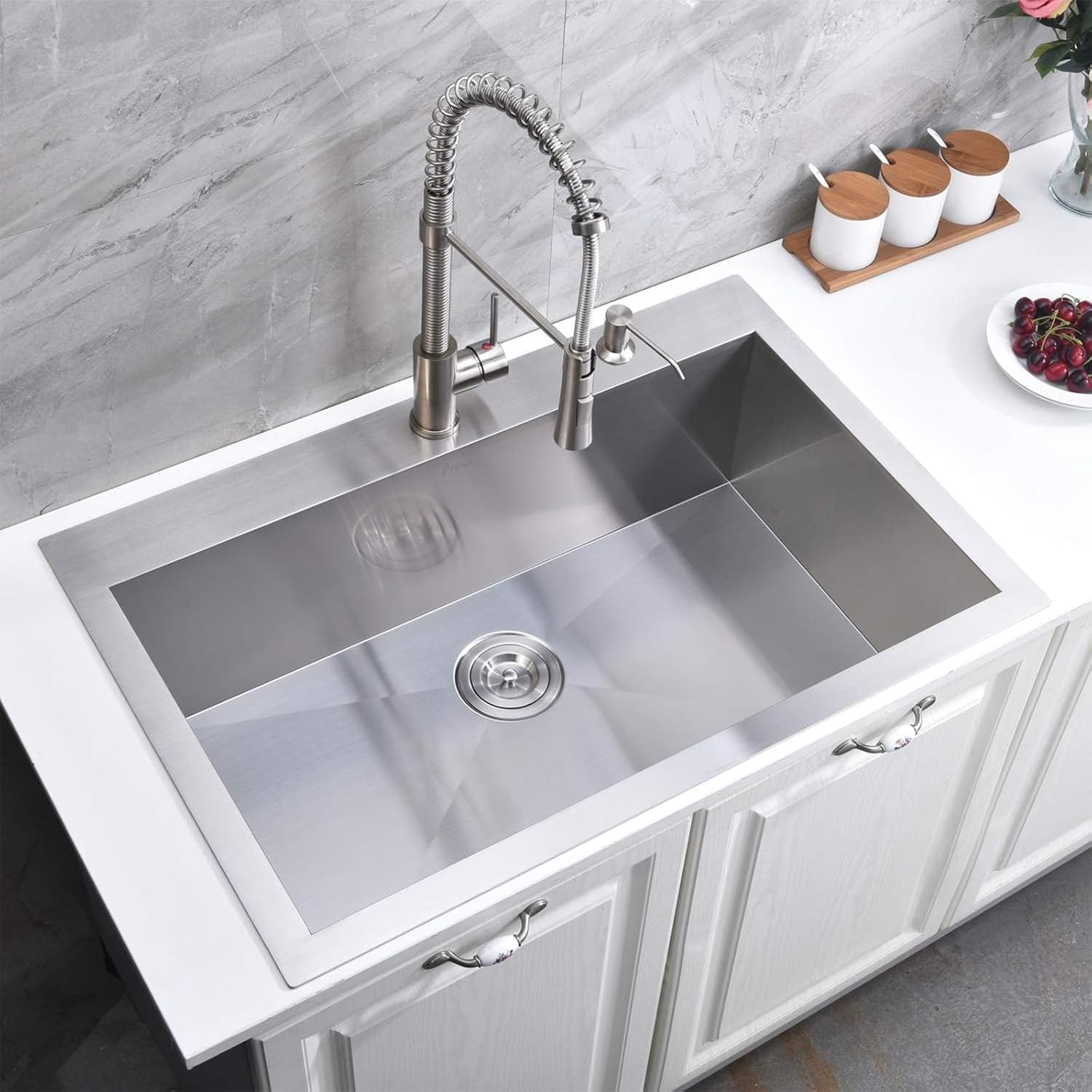 KINGO HOME 30 Inch Drop in Kitchen Sink, 30x18 Inch Brushed Nickel RV Laundry Utility Sink, Top Mount 16 Gauge Stainless Steel Single Bowl Deep Small Kitchen Sink