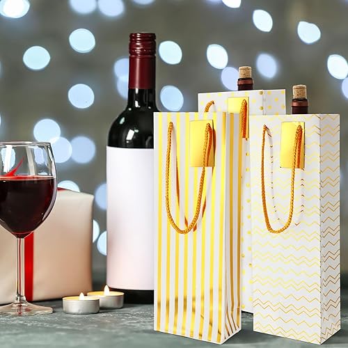 Miniatura 4 de Qilery 24 bolsas para botellas de vino, lámina dorada, 3 diseños surtidos, bolsas de champán, reutilizables para cumpleaños, compromiso, boda,