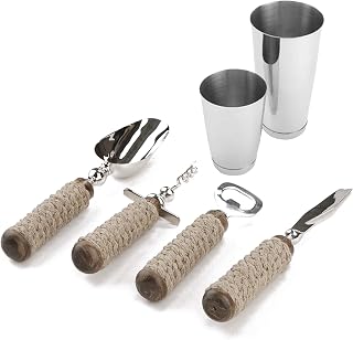 Mind Reader Utensil, 4 Piece Tool Set, Bottle Opener, Corkscrew, Ice Scoop, Knife, Roped Handles, Bartending, Home, Bar-Silver, One Size