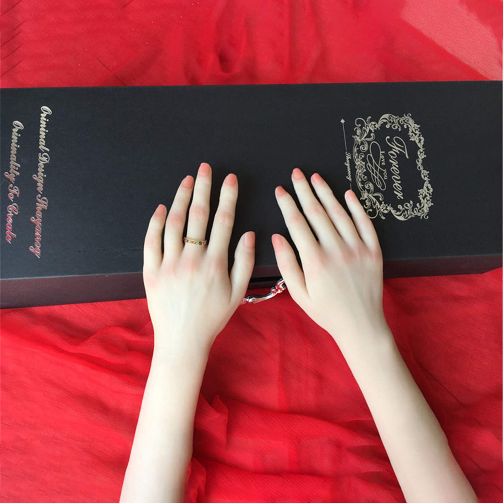 Silicone Lifelike Mano Morbida Mani finte Mani Guanti Femminili in Silicone realistici Orologi Manichino con Display ad Anello Modello Mani finte,A Left Hand