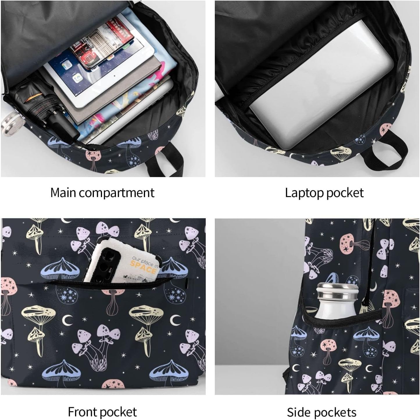 Pastel Space Mushrooms Backpack Large Laptop Backpack Lightweight Backpack Casual Daypack School Bag for Kids Teen Boy Girl - Image 6