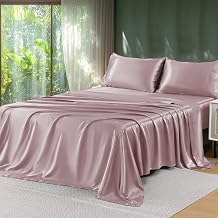Sasttie Satin Sheets Queen Size - 4 Pieces Luxury Soft Dusty Pink Silky Bed Sheets Set with Pillowcases - Smooth Silk-Like Satin Fabric, Reinforced 14 Inches Pocket, Oeko-Tex Certified