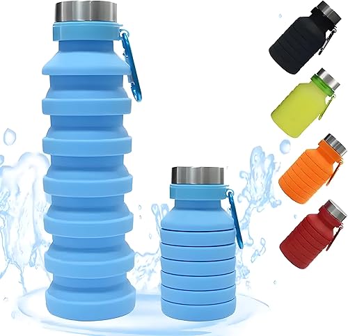 Miniatura 4 de BEQU Botella de agua plegable de silicona de 18.6 fl oz18 onzas líquidas, reutilizable, sin BPA, apta para lavavajillas, portátil, a prueba de