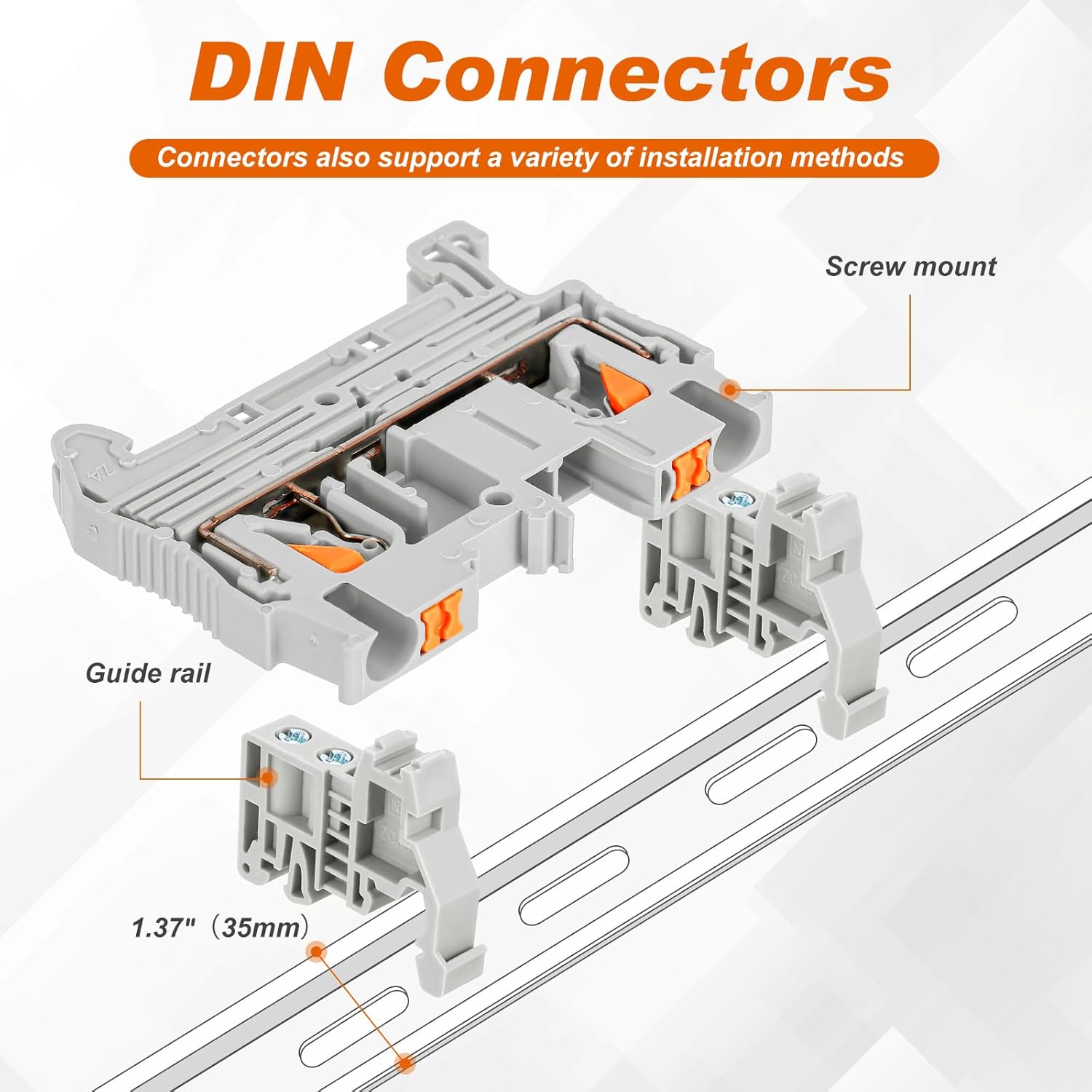 DIN Rail Terminal Block Twin Spring Terminal Connectors Push in Type PT Screwless Wire Wiring Connector with 10 Covers 10 End Stops 6 Jumpers (ST2-2.5/1x1,152 Pcs)