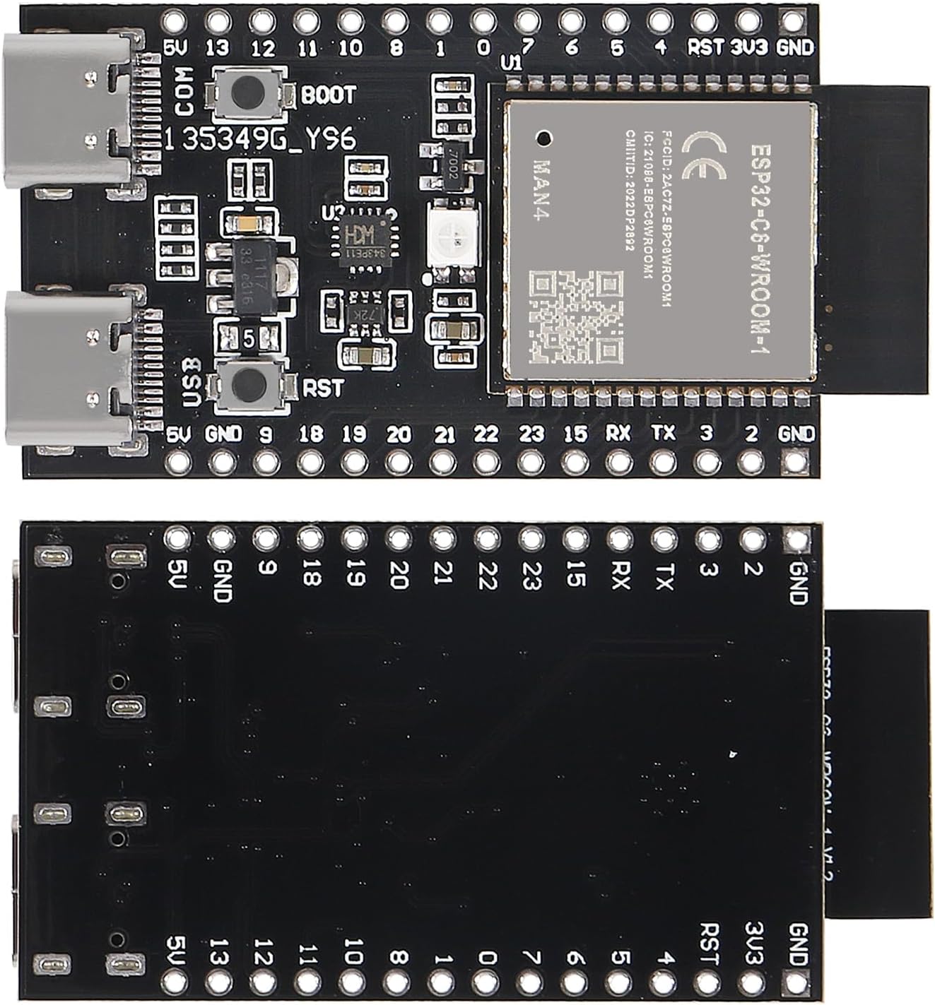 Top view of AITRIP ESP32-C6-WROOM-1-N4 development board showing components.