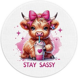 Cute Coquette Pink Bow Highland Cow Mouse Pads for Wireless Mouse Computers Laptop Desk Accessories, Highland Cow Gifts for Lovers Office Supplies, 7.9x7.9 Inch