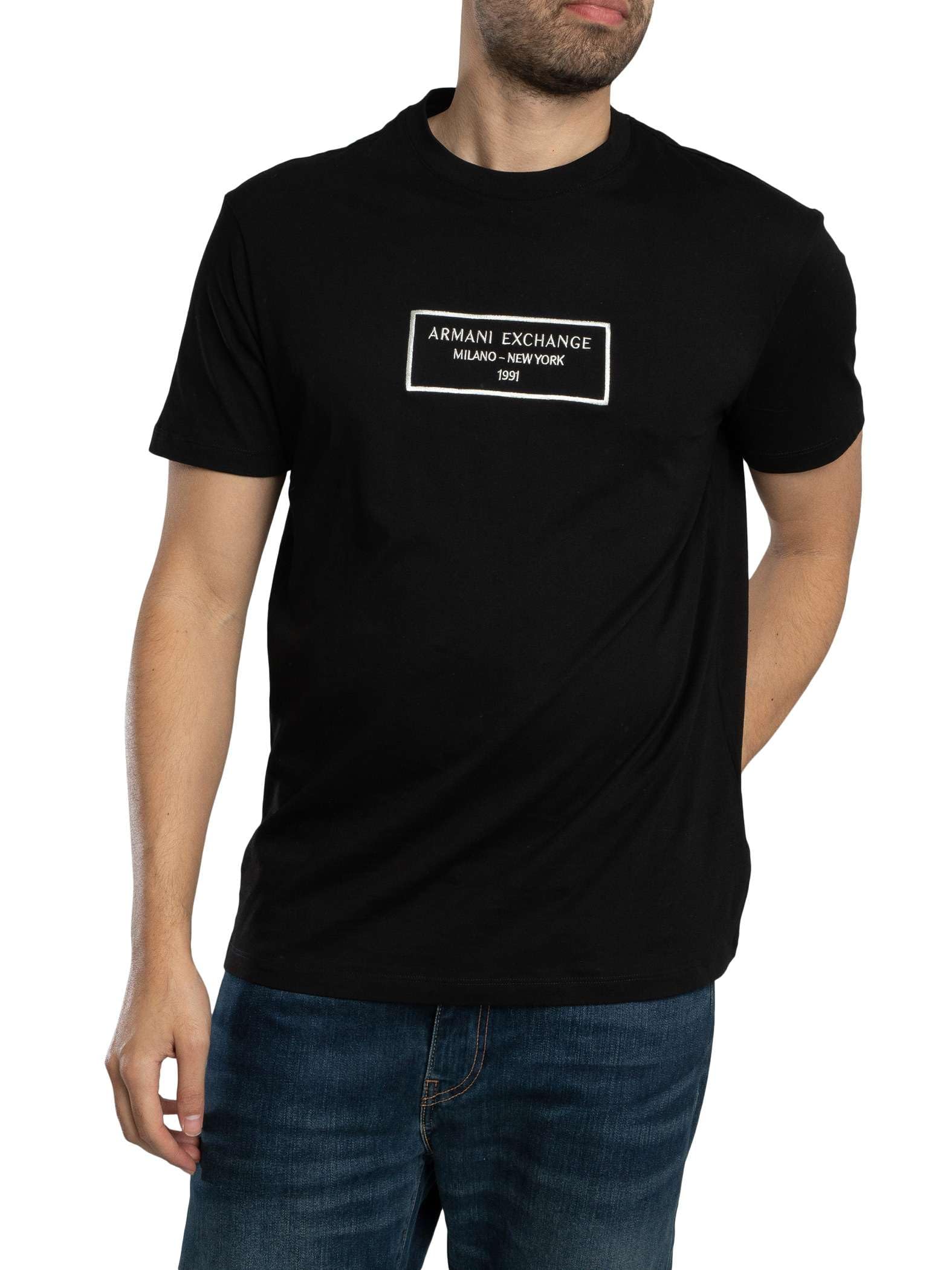 Armani Exchange Camiseta para Hombre Urban Heights, sostenible, Logotipo Bordado, Negro, L