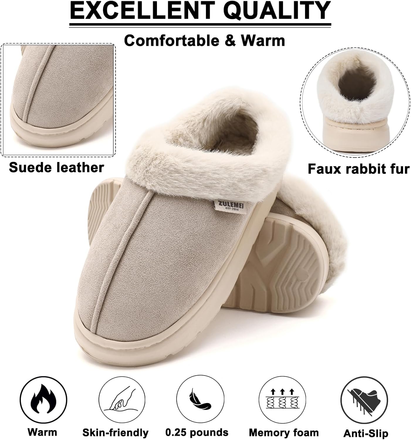 House Slippers For Woman Men, Womens slippers Platform EVA lightweight sole Warm Faux Fur Lined Suede Short Ankle Boots Memory Foam Fuzzy Slippers for Women Anti-Slip Boot Indoor Outdoor - Image 4