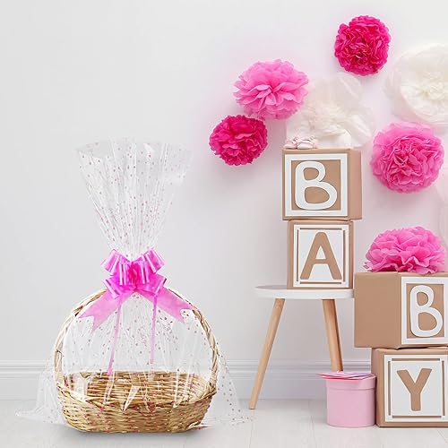 Miniatura 3 de Yotelab Bolsas de celofán grandes para el día de San Valentín, envoltura de celofán con corazón rosa para cesta de regalo, 22 x 33 pulgadas, 10