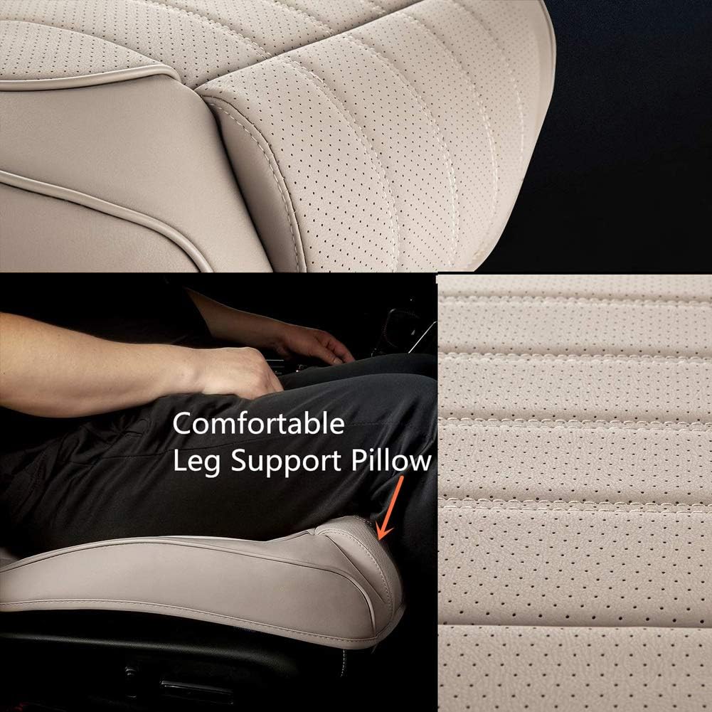 Car Seat Cover Cushion, Auto Bottom Front Driver & Passenger Seat Protector Pad with Leg Support Pillow /3D Edge Wrapping, Fit Most Sedan, Vehicles, SUV, or Van - 2PCS