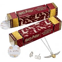 The Carat Shop Harry Potter Hedwig Red Gift Cracker with Hedwig & Letter Stud Earrings & Golden Snitch Necklace