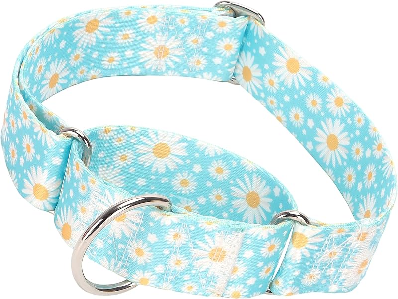 Coleira Martingale para Cães Grandes com Estampa Blue Daisy, Nylon e 3,81 cm de Largura MAOWUWUJOZ