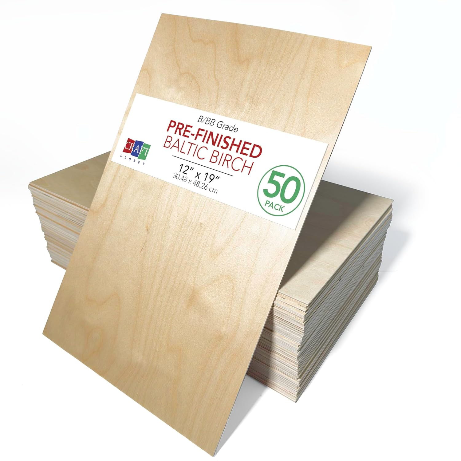 50 Boards of 12” x 19” 3mm 1/8 inch Finished Grade B/BB Baltic Birch Plywood, Glowforge Ready | Boxes of 10, 20, 50 and 100 | Laser Engraving, CNC, Scroll Saw, by Craft Closet