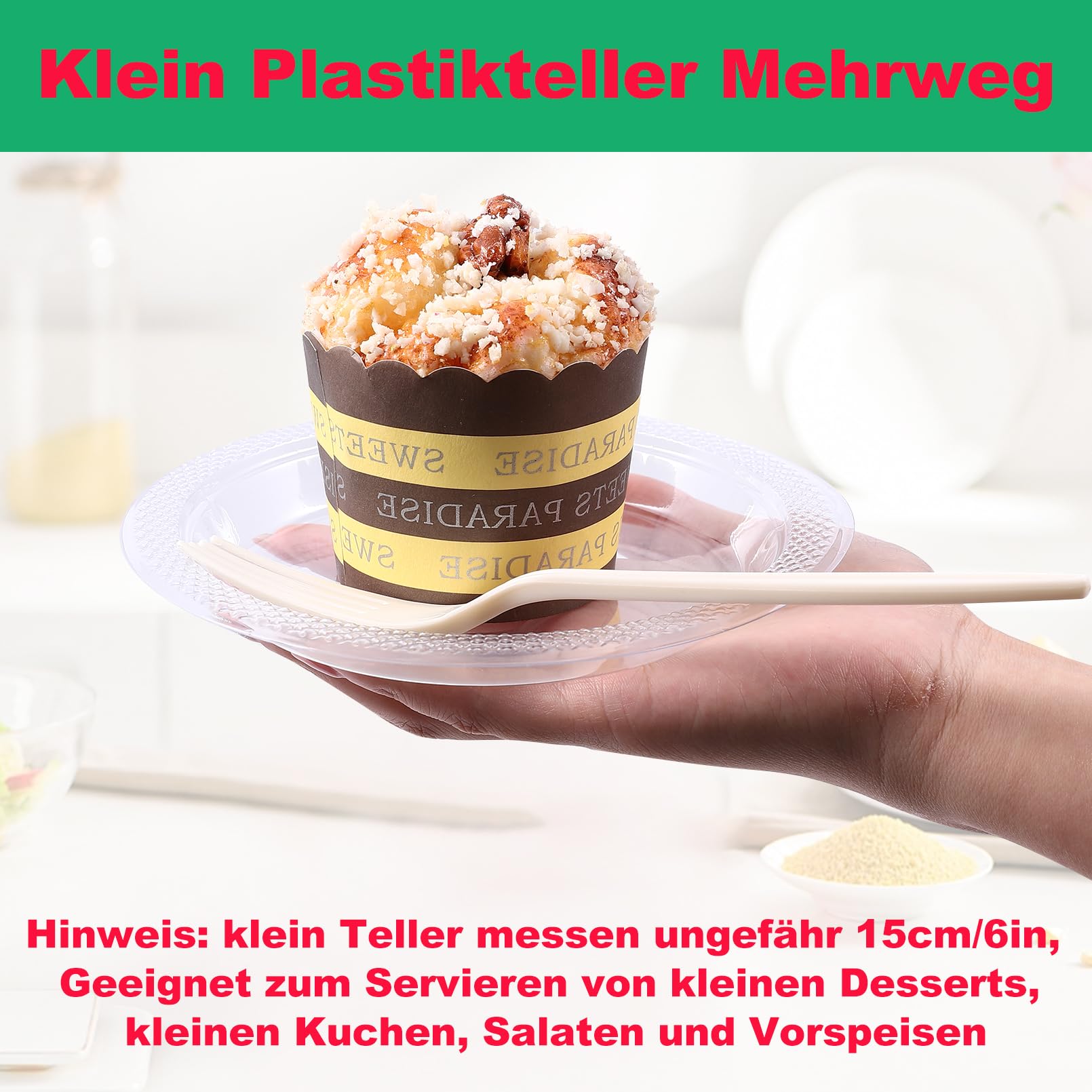 YAYODS 50 Kunststoffteller – 25 Große (24 Cm) + 25 Kleine (16,5 Cm) – Eckig Mit Silberrand –