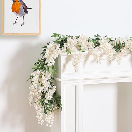 Miniatura 7 de Duovlo 4 guirnaldas de glicina de seda de imitación de 6.6 pies para colgar en el hogar, al aire libre, jardín, ceremonia, boda, arco, decoración