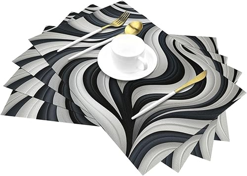 Miniatura 6 de 6 PCS PVC Placemats Set Place Mats Black and White Contrast Non-Slip Weave Place Mats 12" x 18" Farmhouse Table Mat Set for Family Dinners Wedding