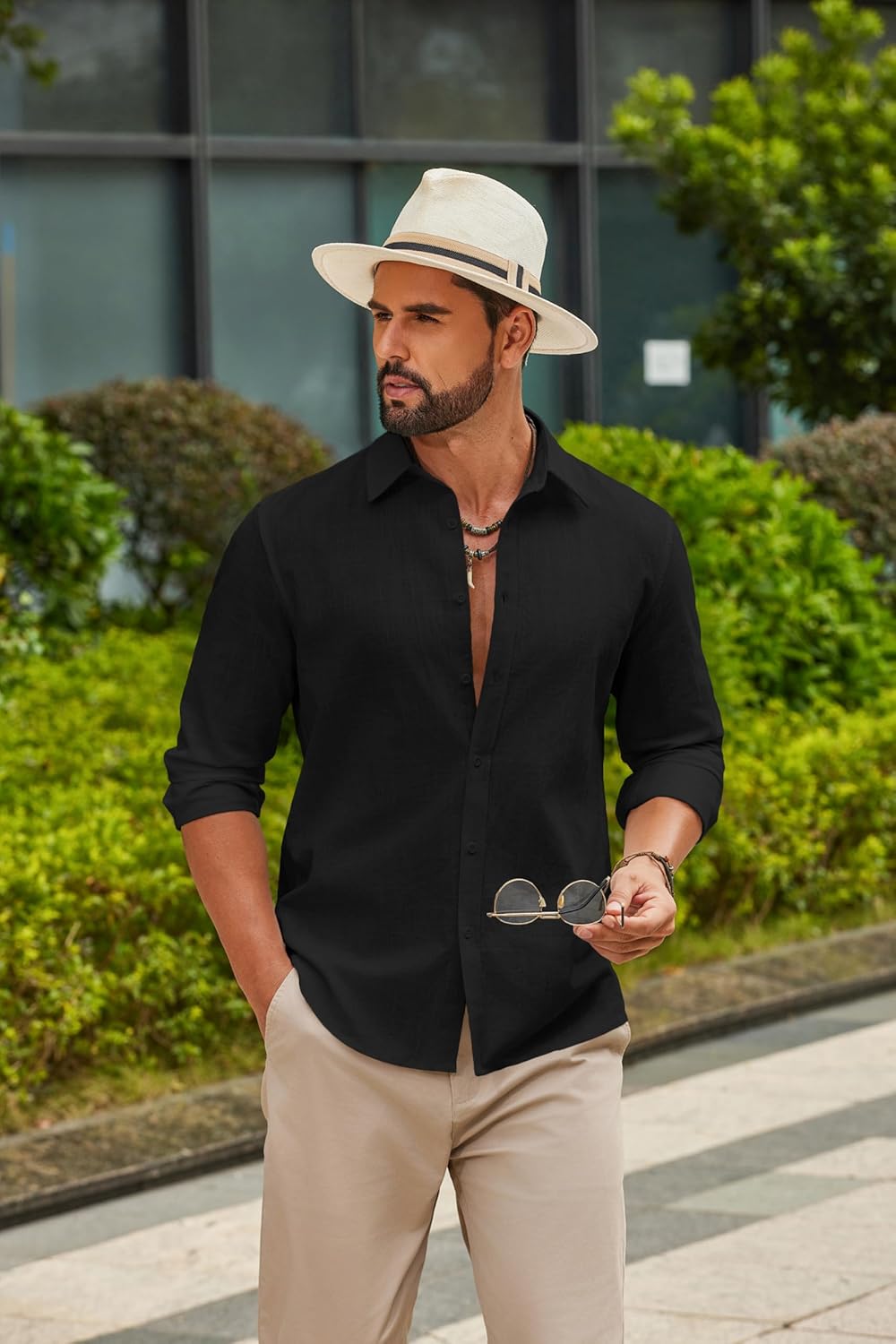 COOFANDY Men's Casual Button Down Shirts Long Sleeve Cotton Beach Wedding Shirt Summer Linen Shirt for Men - Image 7